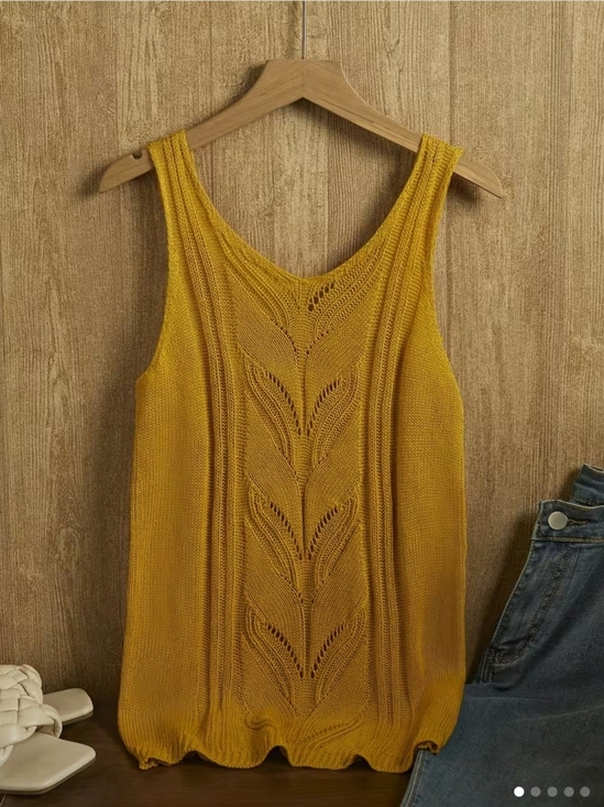SHEIN Tops - Mustard Sleeveless Knit Leaf-Panel Tank Top